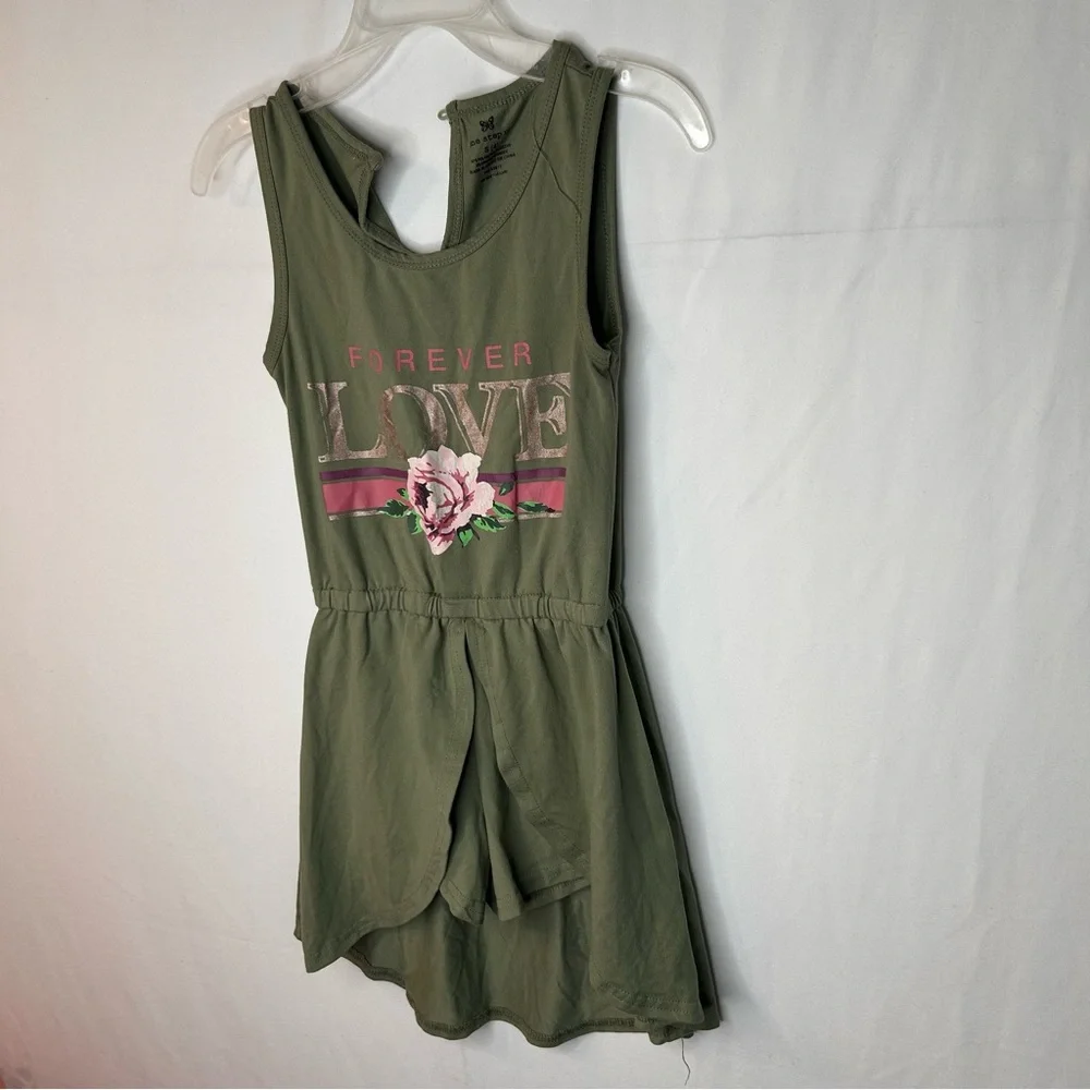 One Step Ahead Olive Sleeveless Top Romper with Pink Accents Size S /4